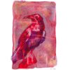Red crow print featuring a bird in a powerful profile with highlights on a red and blue acrylic background
